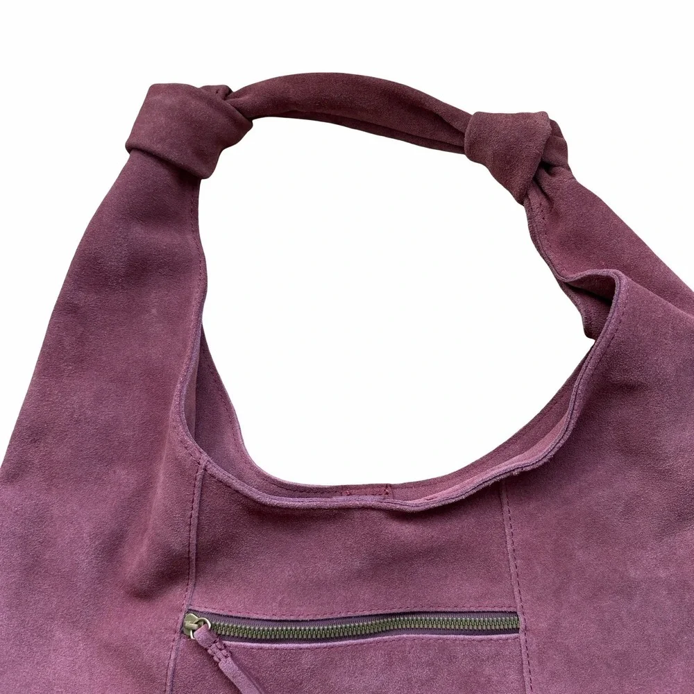 American Leather Co Gables Hobo Suede Shoulder Bag in Cordovan Red Slouchy Purse